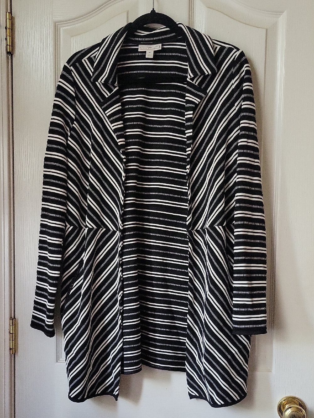 Dana Buchman Black and White Striped Open Cardigan